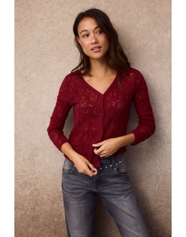 슬로우러브 오픈워크 니트 V넥 버튼 가디건 6254024 ROJO