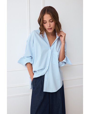 티에프피 깅엄 체크 오버핏 긴팔 셔츠 0834452 AZUL