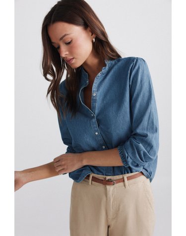 스프링필드 러플 칼라 긴팔 데님 셔츠 6794289 AZUL