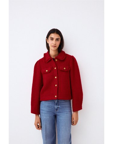 페드로 델 이에로 플랩 포켓 크롭 트위드 자켓 6754298 ROJO