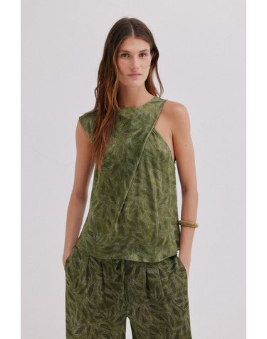 호스 인트로피아 비대칭 크로스 드레이프 민소매 탑 5874233 ESTAMPADO VERDE