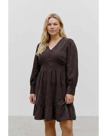 베로모다 페플럼 브이넥 긴팔 미니 원피스 6444113 MARRON OSCURO