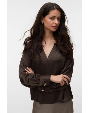 베로모다 새틴 브이넥 퍼프소매 블라우스 4314226 MARRON OSCURO