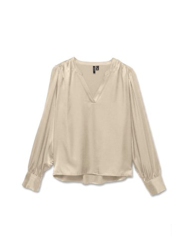 베로모다 새틴 브이넥 퍼프소매 블라우스 4314226 BEIGE