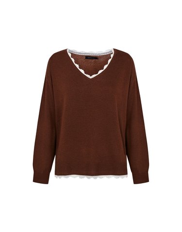 꼬르떼피엘 레이스 브이넥 루즈핏 니트 탑 6214921 MARRON