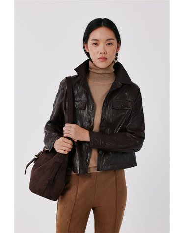 꼬르떼피엘 가죽 이펙트 포켓 자켓 6614856 MARRON OSCURO