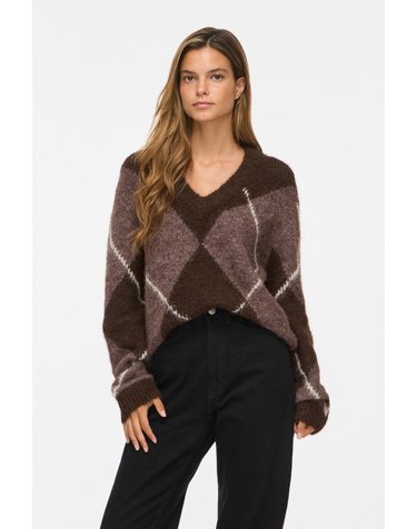 빌라 아가일 패턴 브이넥 니트 스웨터 3764364 MARRON OSCURO