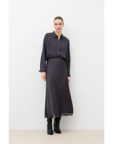 카롤 레이스 헴 새틴 롱 스커트 5724628 GRIS