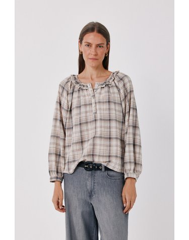 꼬르떼피엘 체크 러플넥 긴팔 블라우스 5704243 ESTAMPADO BEIGE