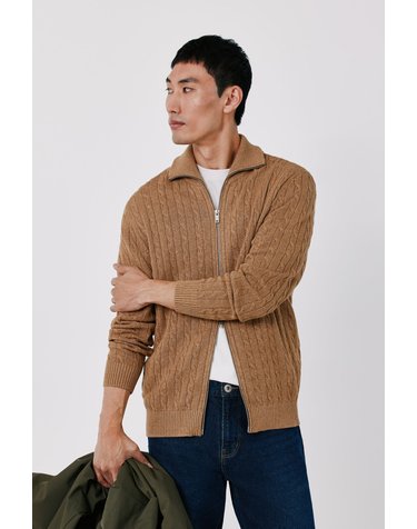 꼬르떼피엘 케이블 니트 집업 가디건 4564735 MARRON