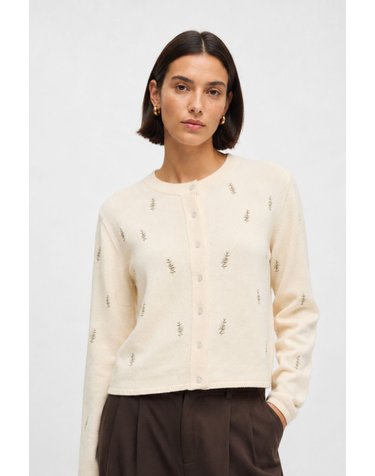 오브젝트 자수 라운드넥 버튼 가디건 3764467 BEIGE