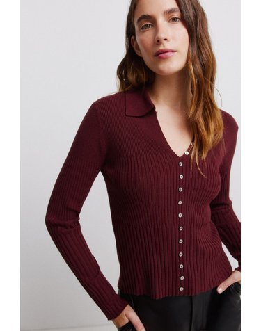 빌라 골지 브이넥 칼라 버튼 가디건 3764356 ROJO