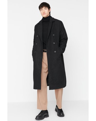 트렌디올 울 혼방 더블버튼 롱 코트 7150828 NEGRO