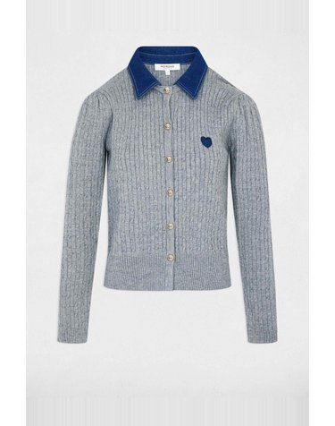 모르간 데님 칼라 버튼 니트 가디건 5795440 GRIS
