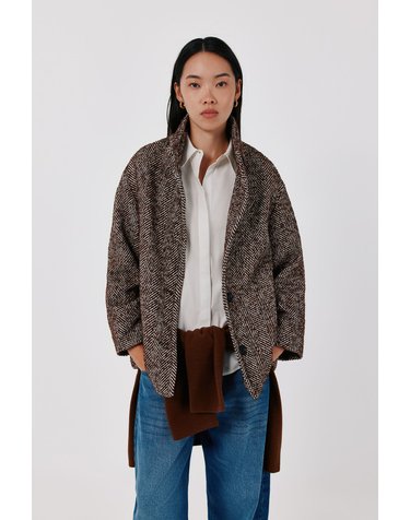 꼬르떼피엘 헤링본 퍼널넥 숏 코트 6504254 ESTAMPADO MARRON