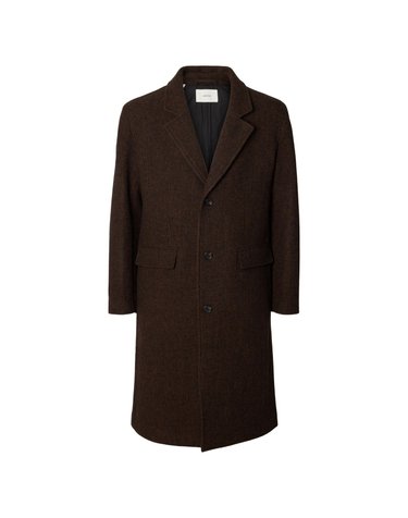 셀렉티드 울 혼방 싱글 롱 코트 8054039 MARRON OSCURO