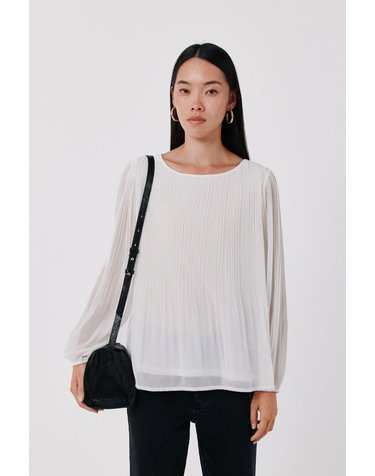 꼬르떼피엘 플리츠 라운드넥 긴팔 블라우스 5704249 BLANCO