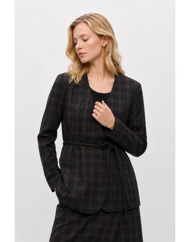 오브젝트 체크 노카라 레귤러핏 블레이저 6434453 MARRON OSCURO