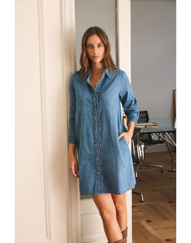 폴린에무아 스캘럽 데님 셔츠 미니 원피스 6444140 AZUL