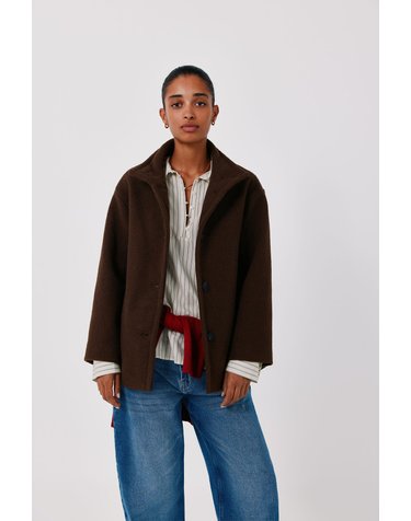 꼬르떼피엘 하이넥 숏 코트 6504253 MARRON OSCURO