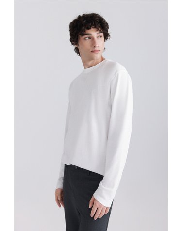 스프링필드 베이직 골지 라운드넥 긴팔 티셔츠 8834338 BLANCO