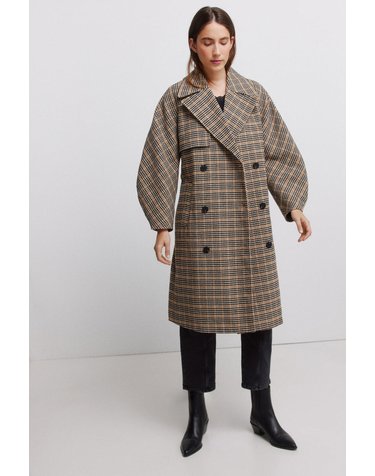 빌라 체크 벨트 더블 롱 코트 5244346 BEIGE