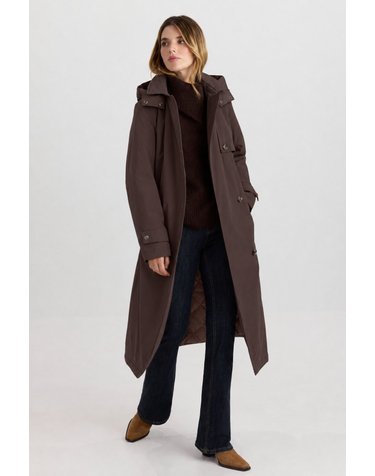 베로모다 셔츠카라 버튼 롱 패딩 코트 6434410 MARRON OSCURO