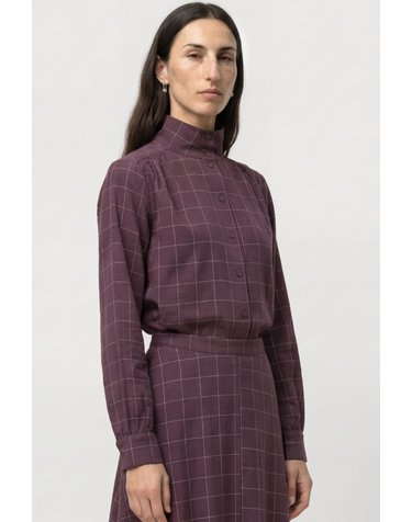 오브젝트 체크 하이넥 긴팔 블라우스 4314304 MORADO