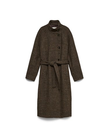 베로모다 울 혼방 체크 벨트 롱 코트 5244355 MARRON OSCURO