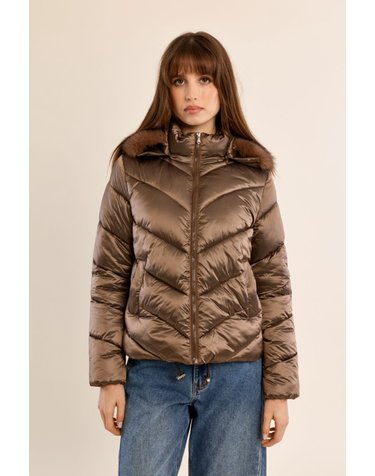 몰리브라켄 글로시 후드 숏 패딩 자켓 6434442 MARRON OSCURO