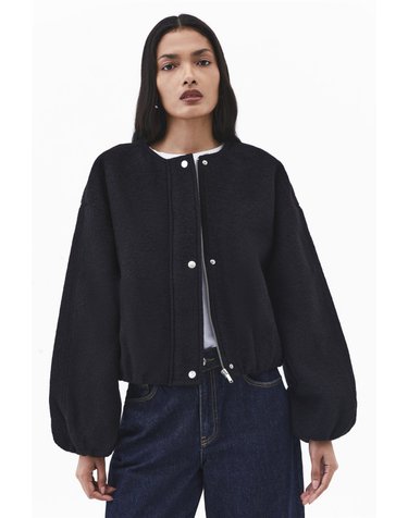 오엑스오 크롭 니트 벌룬 집업 자켓 9050675 NEGRO