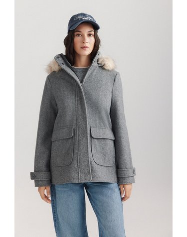 스프링필드 퍼 후드 지퍼 플랩 포켓 코트 8234665 GRIS