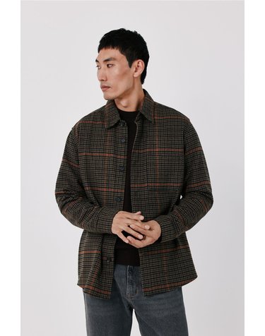꼬르떼피엘 울 혼방 체크 레귤러핏 긴팔 셔츠 7324073 KAKI