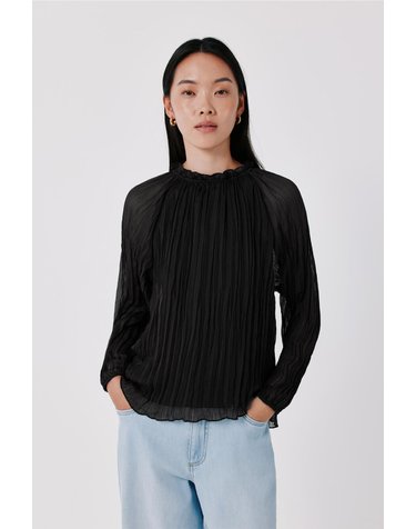 꼬르떼피엘 플리츠 라운드넥 긴팔 블라우스 5704247 NEGRO