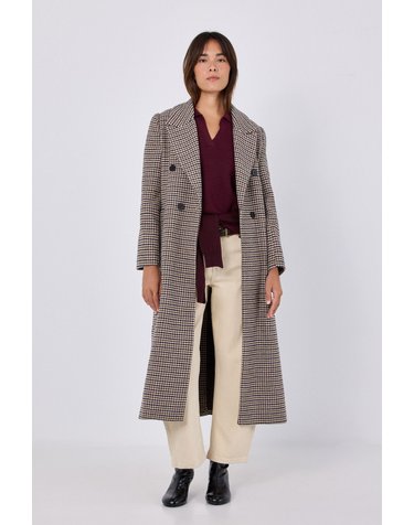 꼬르떼피엘 체크 롱 코트 6504263 ESTAMPADO VERDE