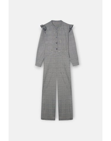 실본 글렌체크 러플 긴팔 점프수트 6444086 GRIS