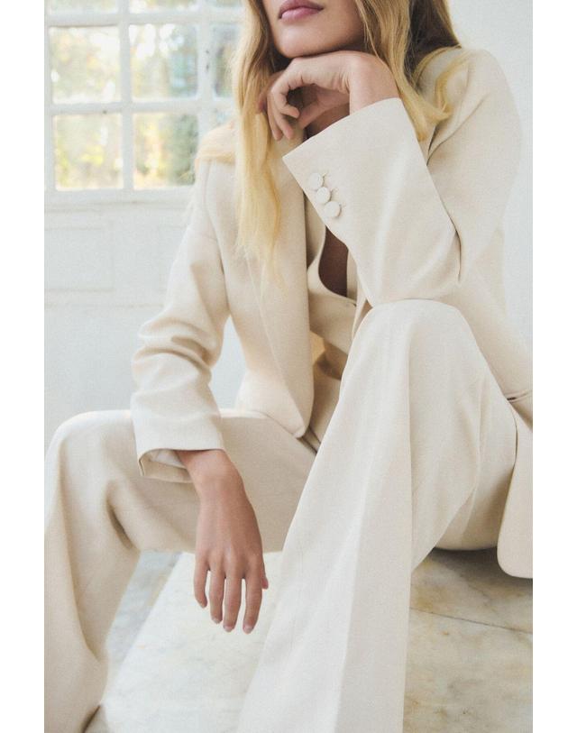 꼬르떼피엘 카롤 린넨 스트라이프 슬랙스 팬츠 3723146 BEIGE 아이보리 착용컷