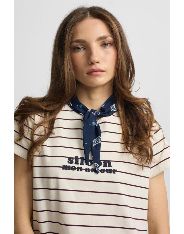 꼬르떼피엘 실본 스트라이프 반다나 코튼 반팔 티셔츠 7093347 ESTAMPADO BLANCO 바이올렛 착용컷