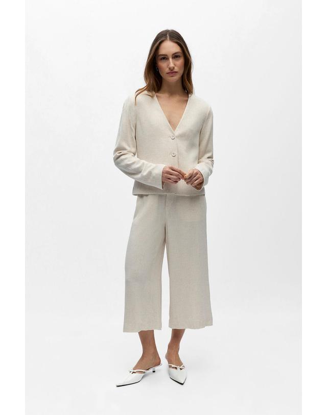 꼬르떼피엘 오브젝트 린넨 브이넥 크롭 블레이저 6433042 BEIGE 아이보리 착용컷