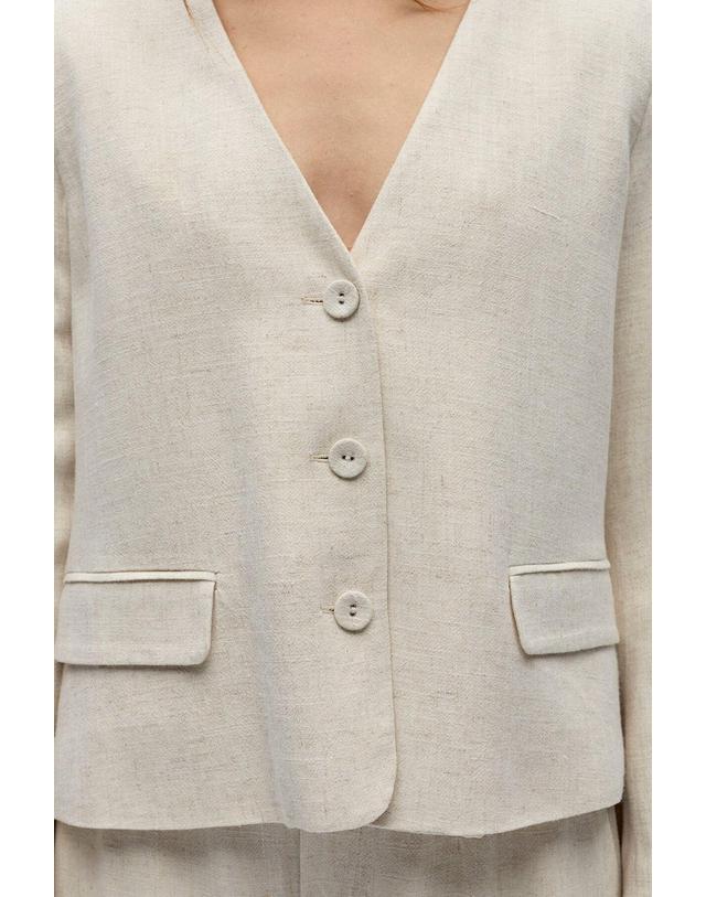 꼬르떼피엘 오브젝트 린넨 브이넥 크롭 블레이저 6433042 BEIGE 아이보리 착용컷