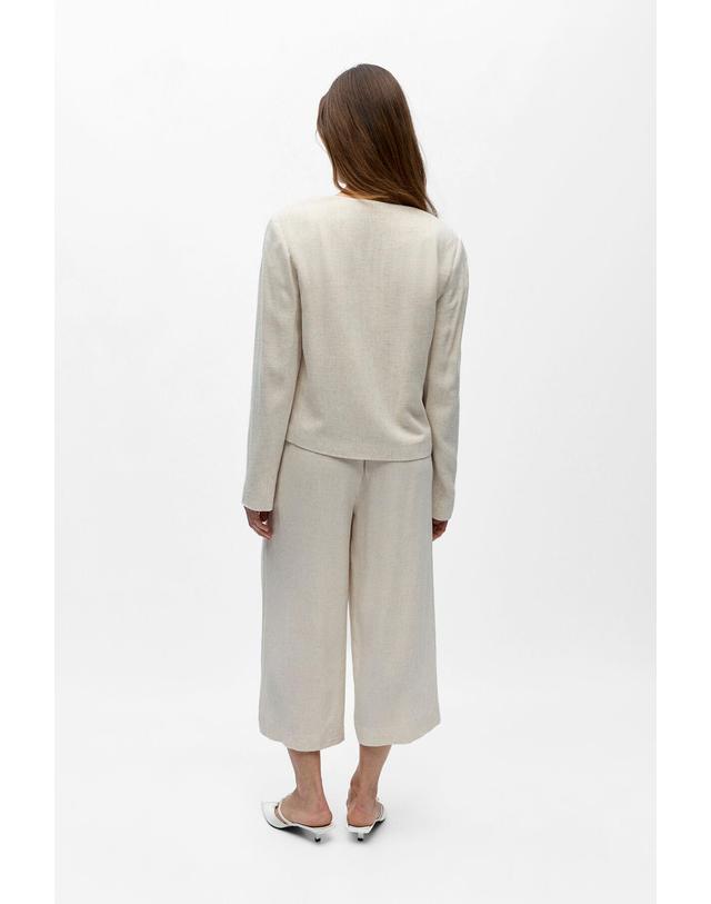 꼬르떼피엘 오브젝트 린넨 브이넥 크롭 블레이저 6433042 BEIGE 아이보리 착용컷