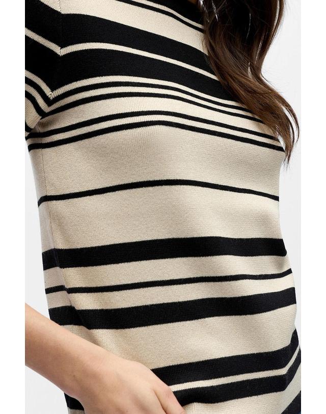 꼬르떼피엘 오브젝트 스트라이프 라운드넥 반팔 니트 탑 9934293 BEIGE 아이보리 착용컷