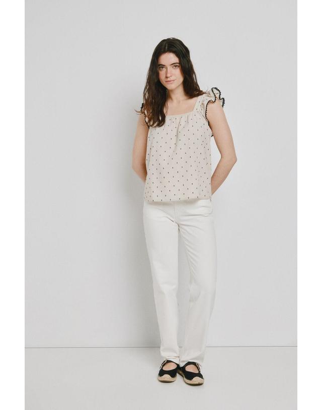꼬르떼피엘 베로모다 프린트 러플 스트랩 탑 7093263 BEIGE 아이보리 착용컷