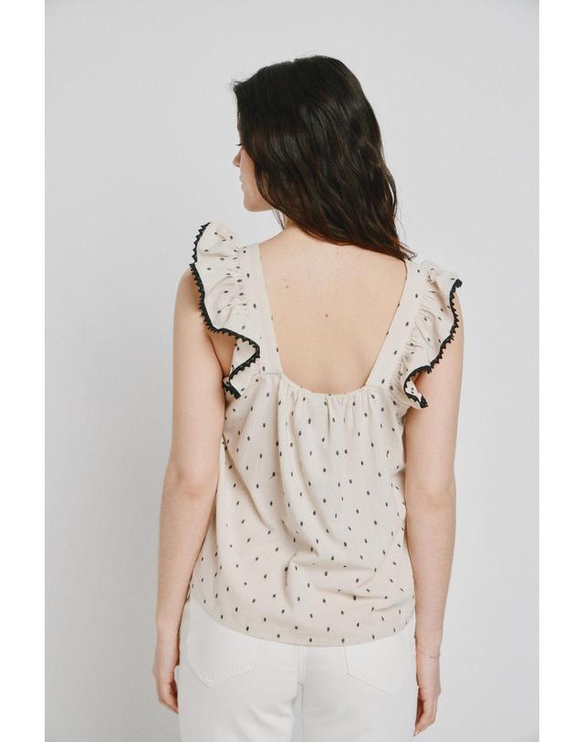 꼬르떼피엘 베로모다 프린트 러플 스트랩 탑 7093263 BEIGE 아이보리 착용컷