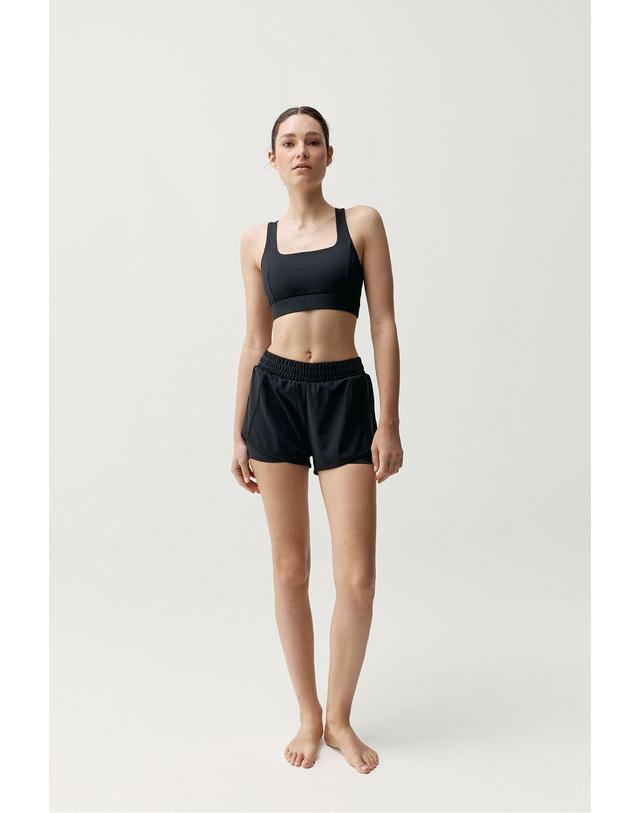 꼬르떼피엘 본리빙요가 테크니컬 이중 스포츠 쇼츠 블랙 4233852 NEGRO 착용컷