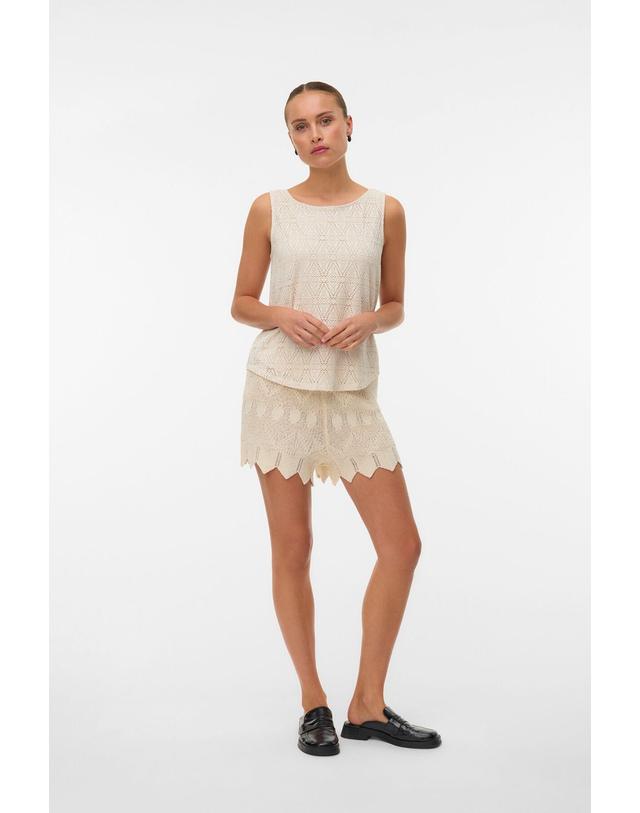 꼬르떼피엘 베로모다 크로셰 민소매 라운드넥 니트 탑 9934386 BEIGE 아이보리 착용컷