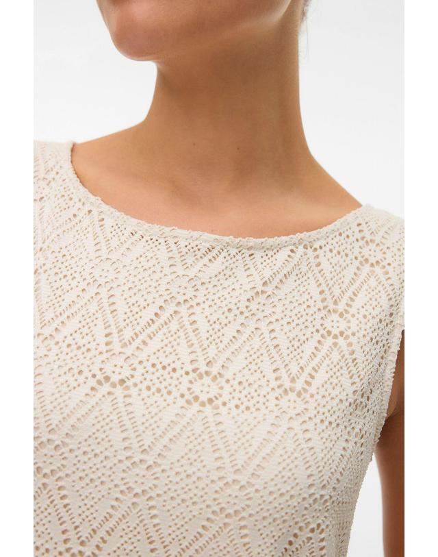 꼬르떼피엘 베로모다 크로셰 민소매 라운드넥 니트 탑 9934386 BEIGE 아이보리 착용컷