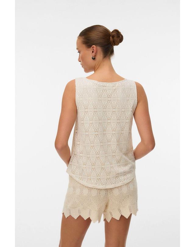 꼬르떼피엘 베로모다 크로셰 민소매 라운드넥 니트 탑 9934386 BEIGE 아이보리 착용컷