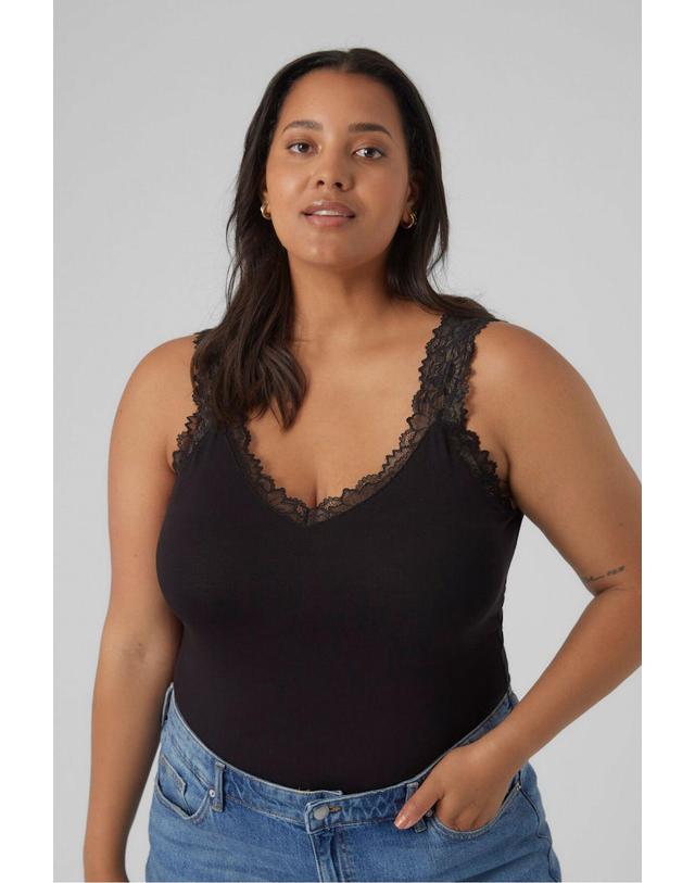 꼬르떼피엘 베로모다 레이스 브이넥 민소매 탑 빅사이즈 9934358 NEGRO 블랙 착용컷