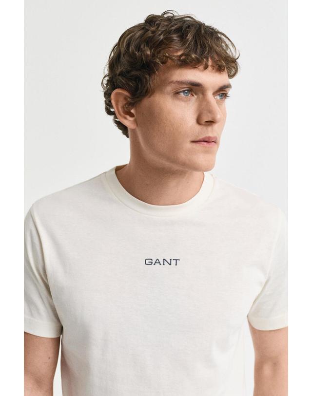 꼬르떼피엘 간트 베이직 코튼 반팔 티셔츠 GANT 미니멀 로고 아이보리 8069523 MARFIL 착용컷